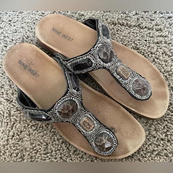 Nine West Beaded Sandals with Toe Bar - Picture 2 of 10